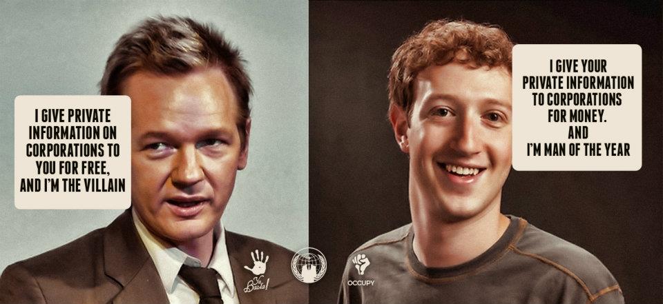 Julian Assange, WikiLeaks; Mark Zuckerberg, Facebook