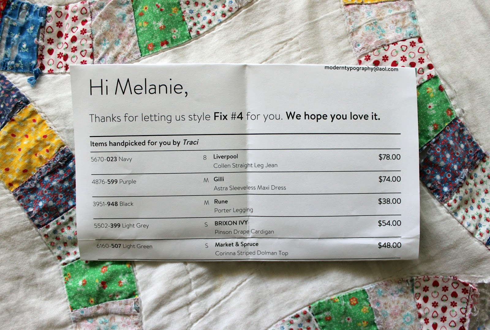 Modern Typography Stitch Fix Review 4 April 2015