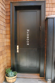 Stay at Home-ista: Mudroom door with vinyl letters and a pot of succulents.