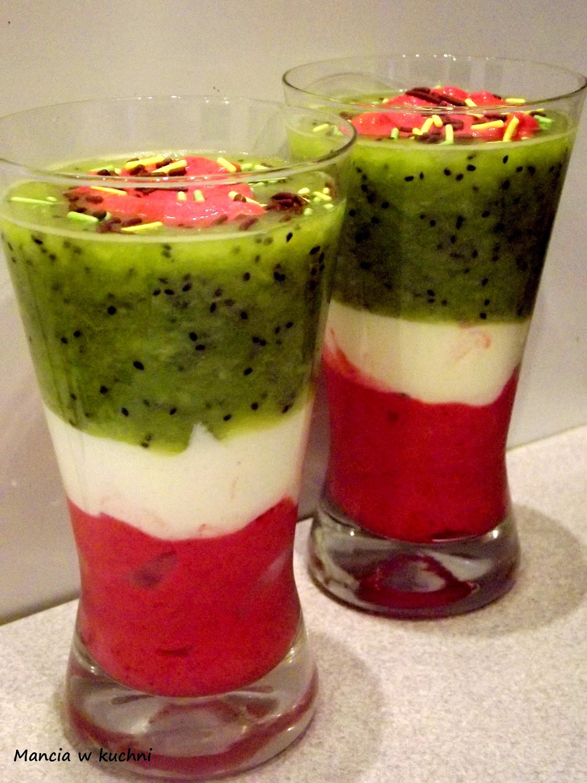 Mancia w kuchni Deser kiwi z lodami malinowymi