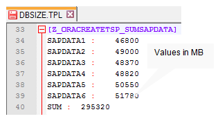 DBSIZE.TPL sum totals