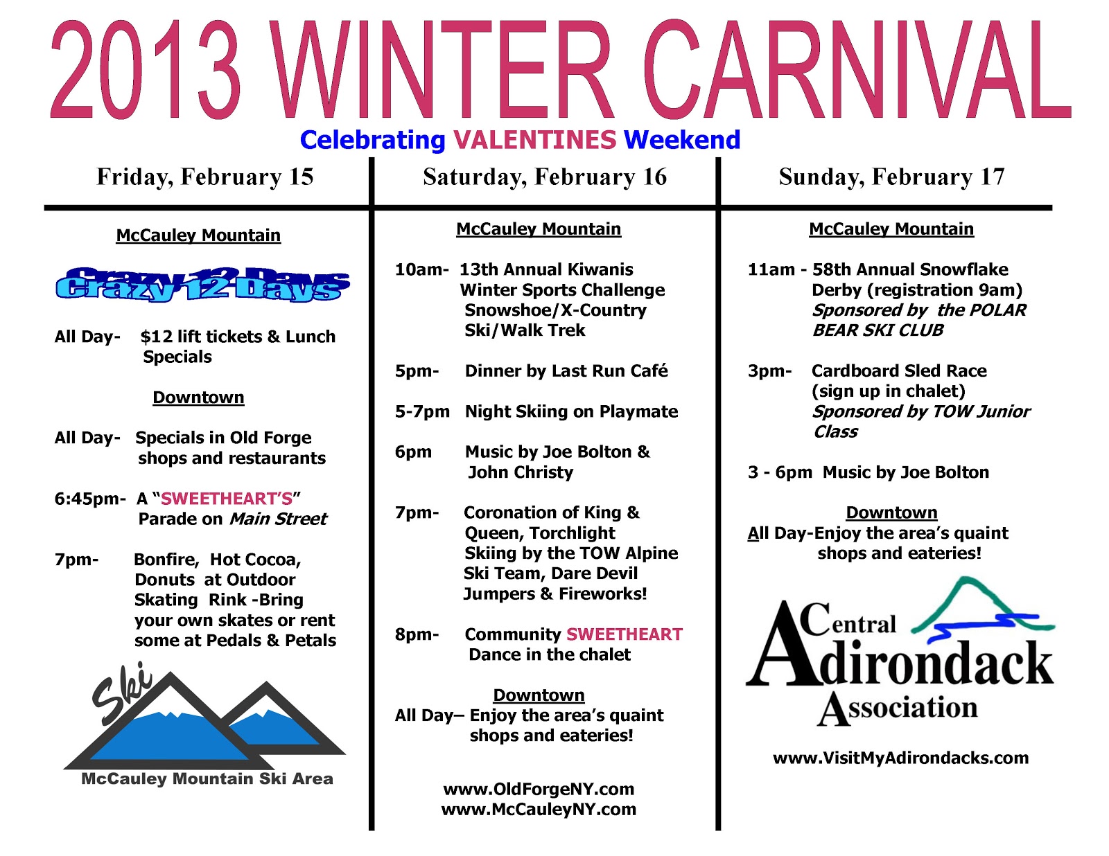 Old Winter Carnival Schedule of Events