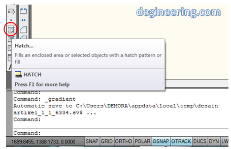 Gambar 01. Klik kiri hatch pada toolbar Gambar 01. Klik kiri hatch pada toolbar