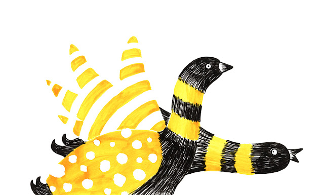 Inktober, gansos, aves, negro y amarillo