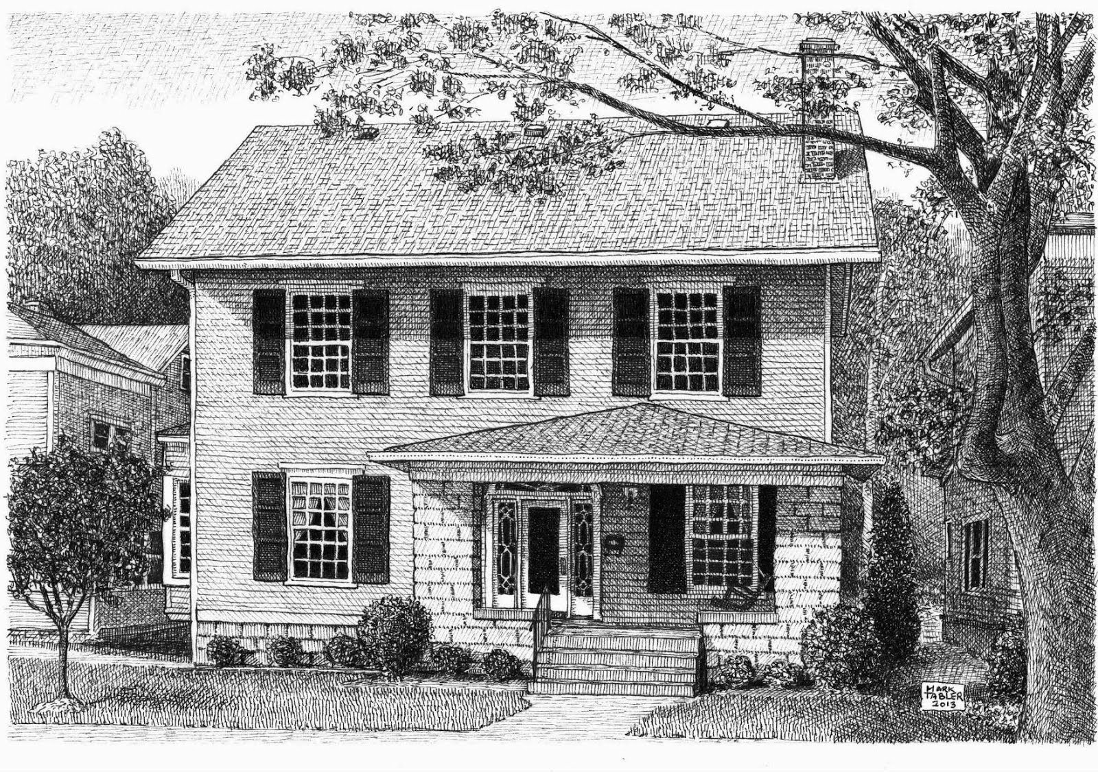Mark Tabler Paintings, Drawings, Other Art Pen and ink house portrait