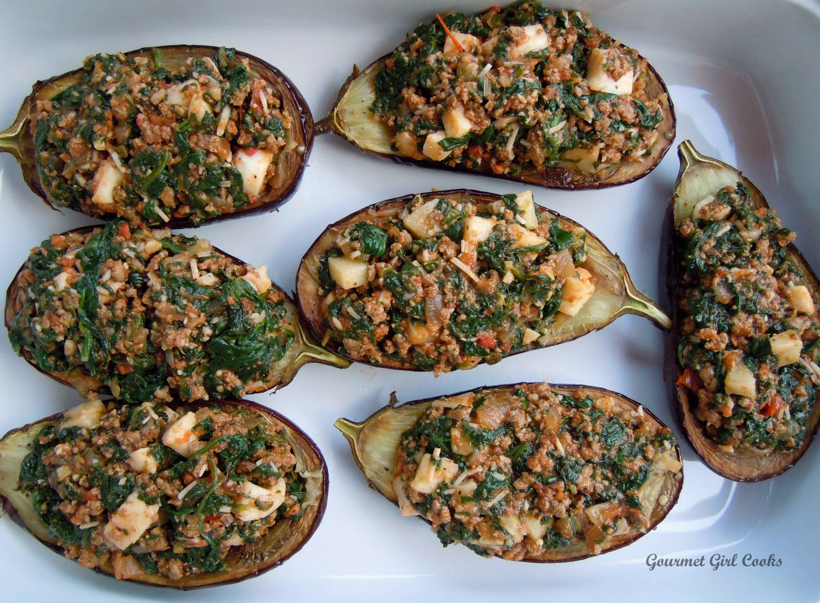 Gourmet Girl Cooks Stuffed Eggplant Florentine