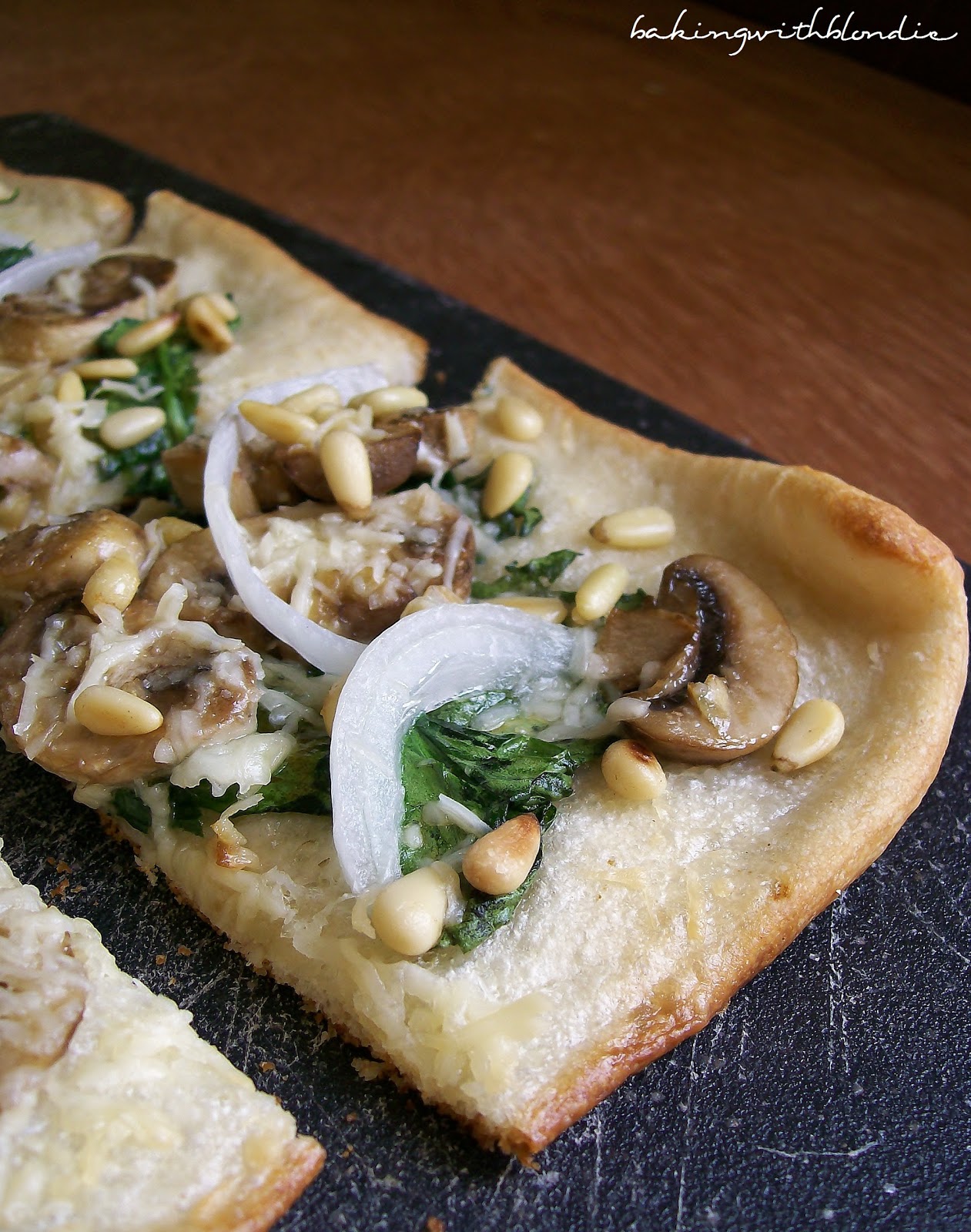 Wild Mushroom and Spinach Pizza with Toasted Pine Nuts