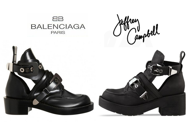 Balenciaga cut out boots vs Jeffrey Campbell Coltrane shoes