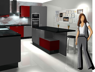 Cuisines tanger: diseño de cocina laminado mate en burdeos y gris Cocina pequeña color burdeos