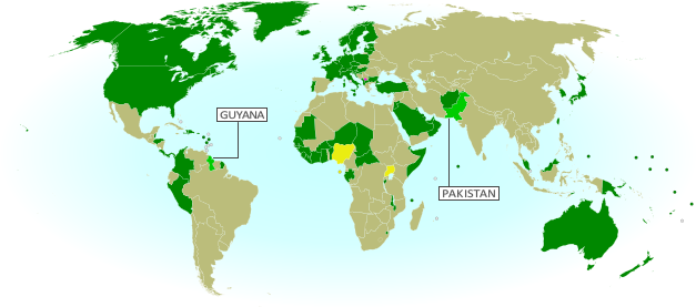 Map of countries that recognize the Republic of Kosovo as an independent state, updated for April 2013 with most recent additions highlighted