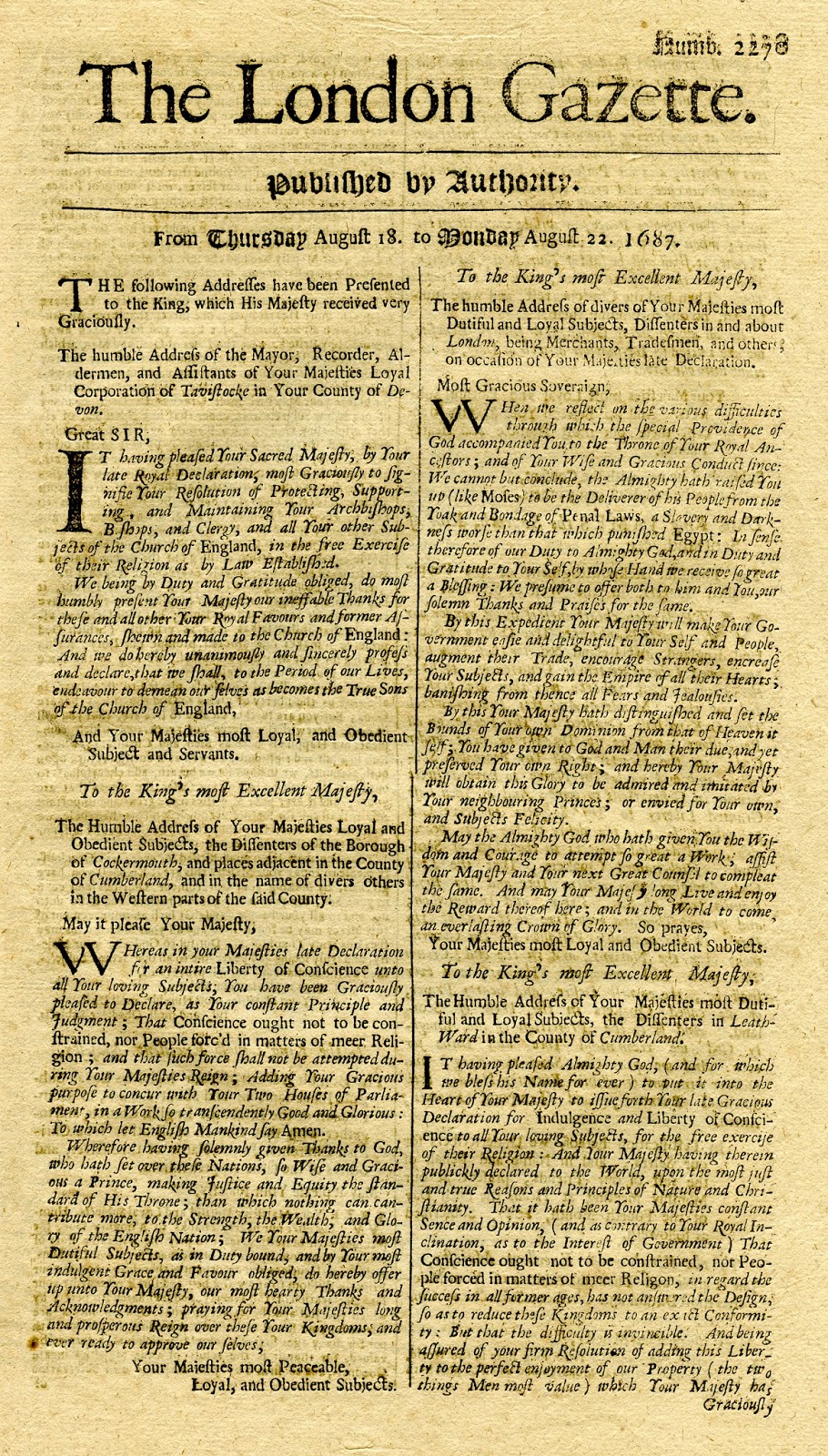 Somerset Postal History The London Gazette August 1687