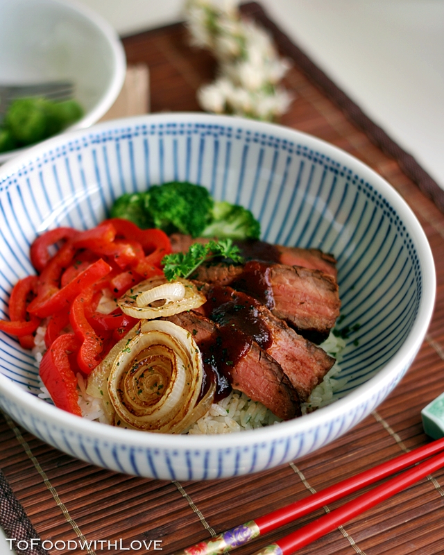 To Food with Love Steak and Onion Rice Bowl
