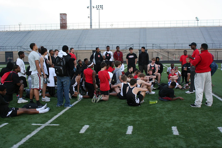 Coach Ken Franklin talks to his team.