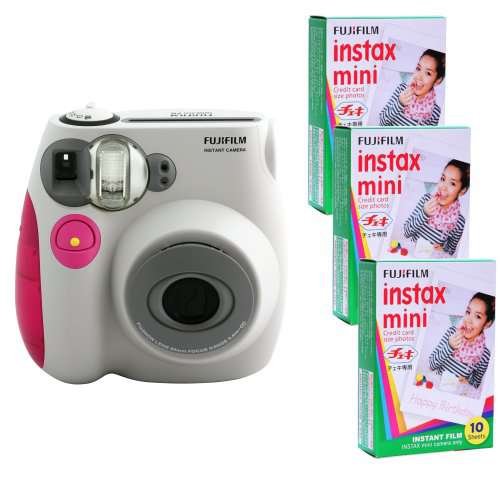 Fujifilm Instax Mini 7s Trim Kit and 3 Fujifilm Instax Mini Film with 10 Exposures FU64-INM7PK30 (Pink)