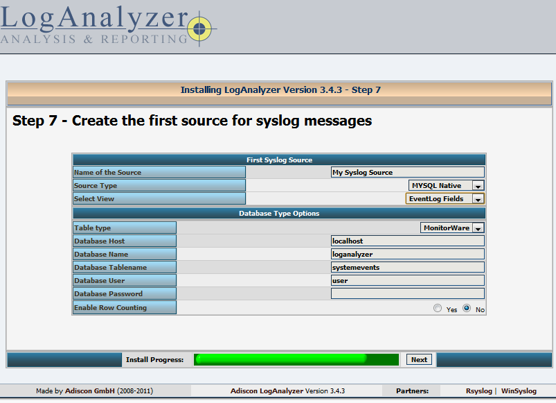 rsyslog mysql loganalyzer log web