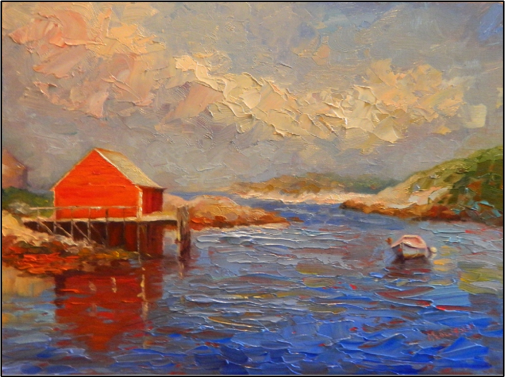 Paint Dance "Calm", 16x12, oil on linen, by Maryanne Jacobsen, boats, Nova scotia, Peggy's Cove