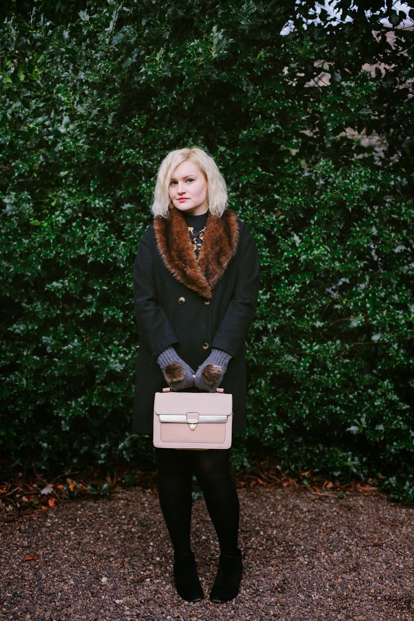 Cosy January Look Scottish style, winter, fur, knitwear, Harris Tweed, Edinburgh, Scotstreetstyle, mittens, model,