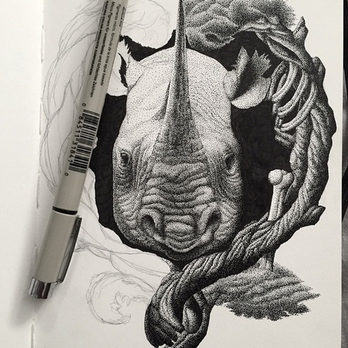 14-Rhino-Kyle-Leonard-Miniature-Drawings-of-Human-and-Environment-Struggle-www-designstack-co