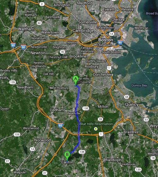 Driving from Roslindale to Canton