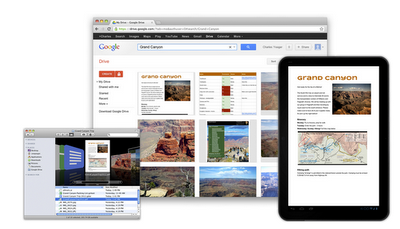 Ansicht Google Drive auf dem Desktop-PC, auf dem Tablet und in der iOS-Version.