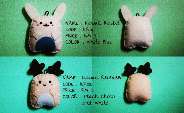 Kawai Rabbit dan Kawai Reindeer Felt Keychain