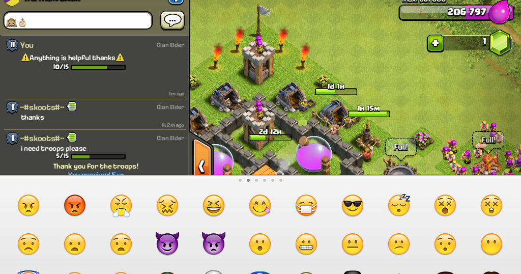 Emoji emoticons in Clash of Clans iPad/iPhone Settings CLAN SATANERS