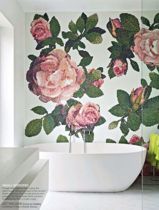 mosaic rose bathroom accent wall