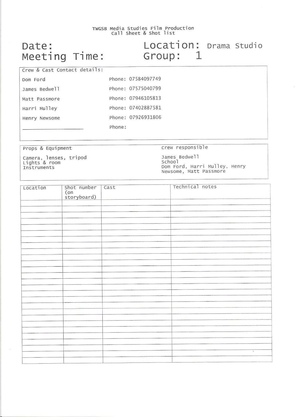 simple call sheet template