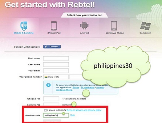 Rebtel Voucher Code for Philippines