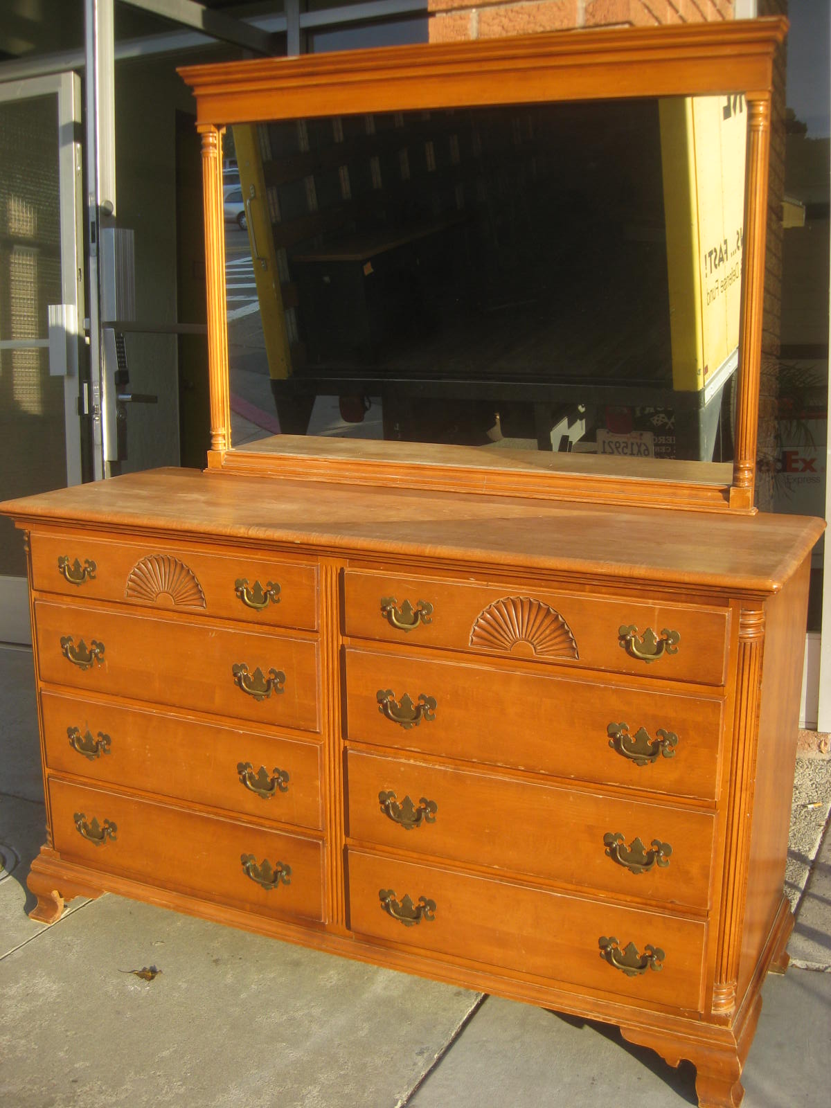 UHURU FURNITURE & COLLECTIBLES SOLD Solid Maple Dresser and Mirror