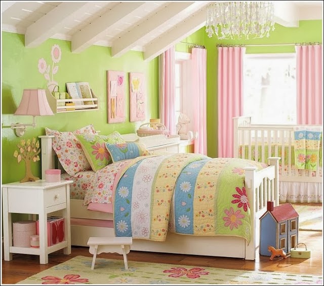 Dormitorios para niña en rosa y verde limón - Ideas para decorar