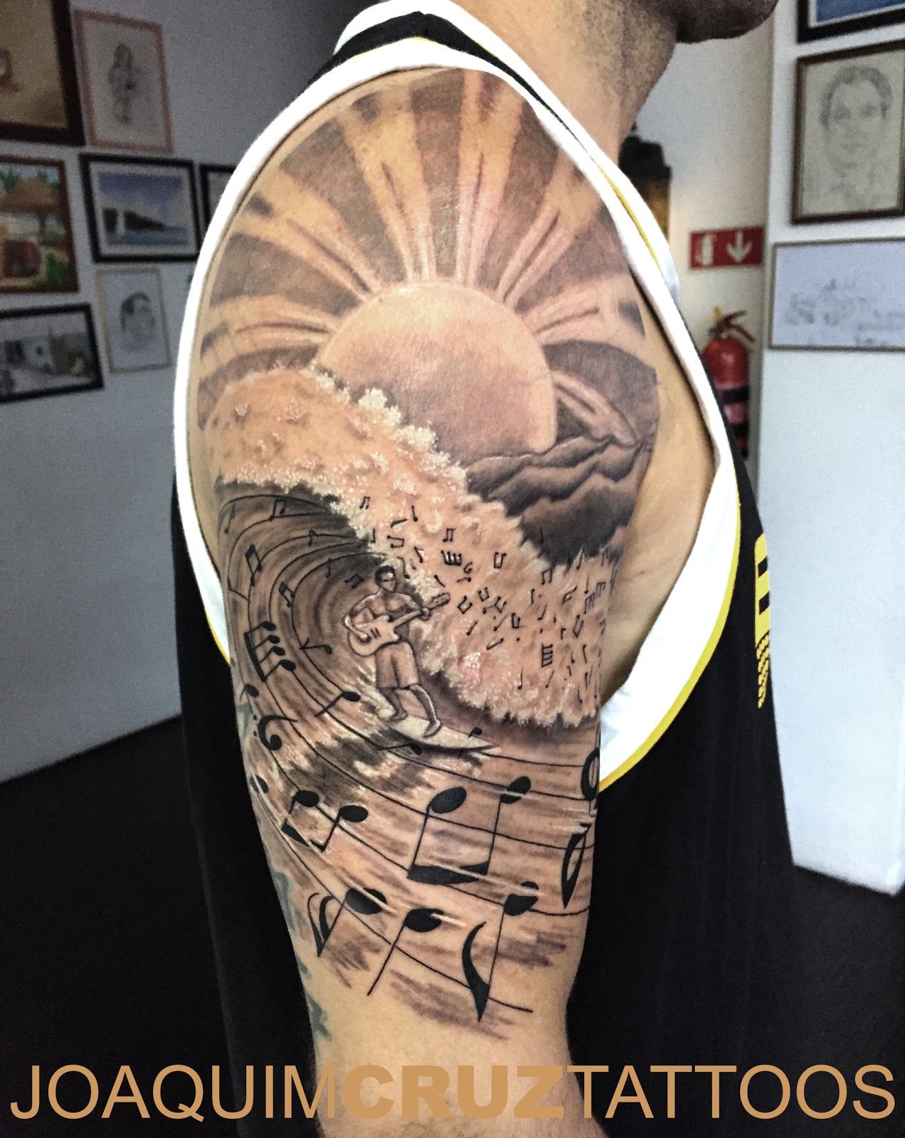 Onda Musica Guitarra Guitarrista Wave Music Guitar Man Tattoo Power Estudios Lojas De Tatuagens Porto Portugal Matosinhos Melhor Estudio Best Tattoo Studi Musica
