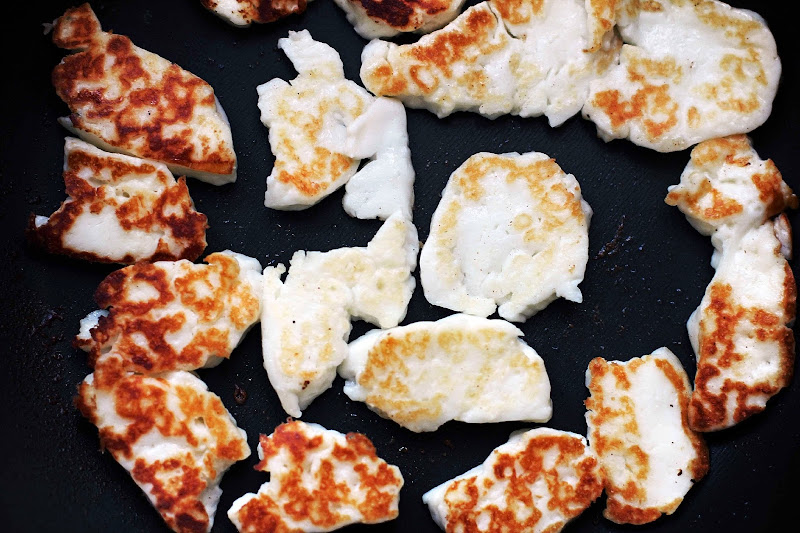 Milk and Honey Freekah Salad with Halloumi, Toasted Almonds, Lemon and