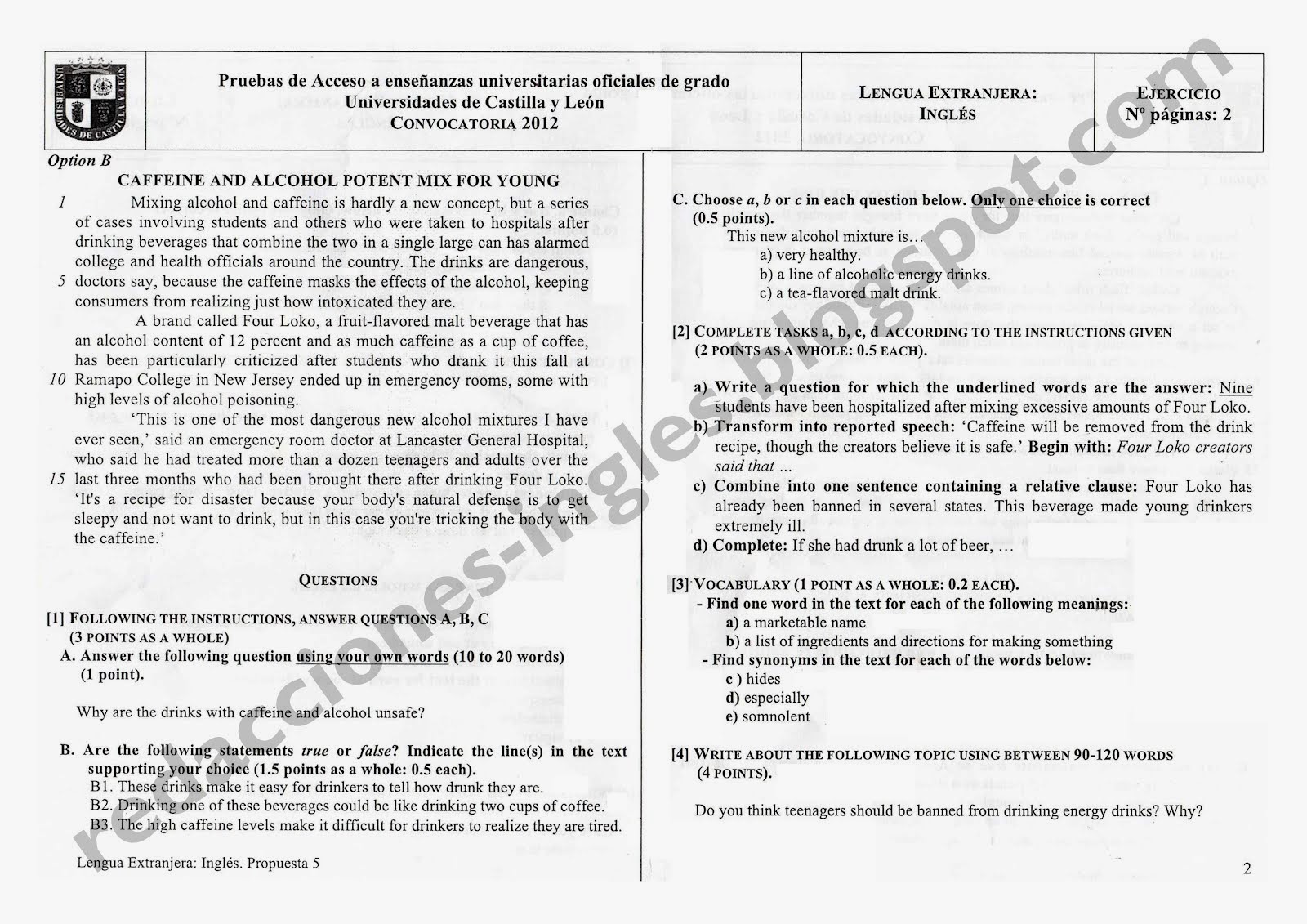 Modelos de examen - Examenes de aos anteriores