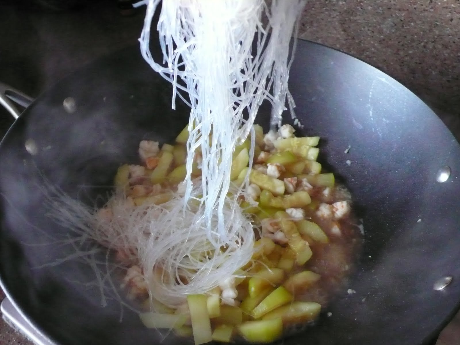 Food Endeavours of the Blue Apocalypse Zucchini, Prawns and Glass Noodles