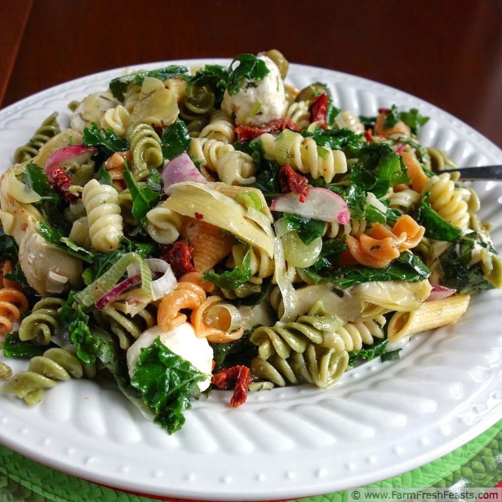 Antipasta Pasta Salad with Kale and Radish | Farm Fresh Feasts
