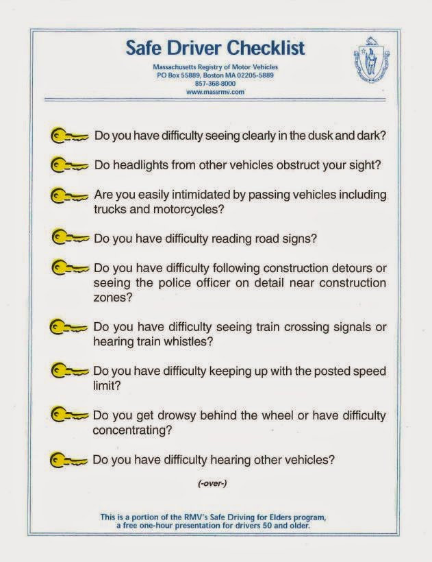 Peabody Council on Aging Resource Library Safe Driver Checklist