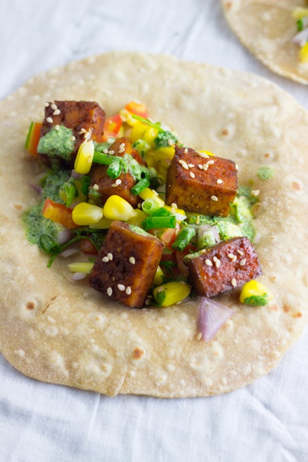 One Teaspoon Of Life Honey Sesame Baked Tofu Tacos with Corn and Raw