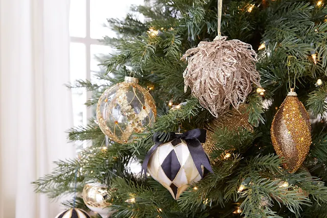 Gold black and white Christmas ornaments | CANVAS Christmas Collection | RamblingRenovators.ca