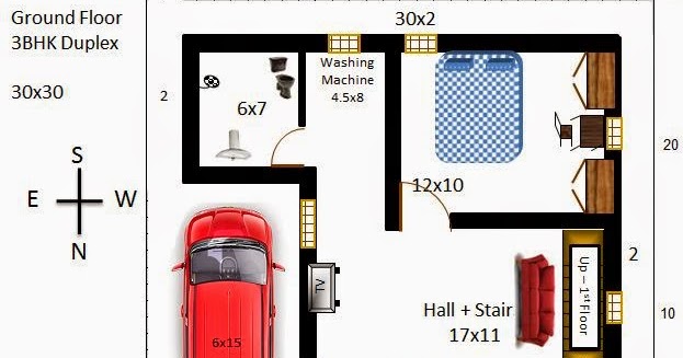 My Little Indian Villa: #33#R26 3BHK Duplex in 30x30 (North facing