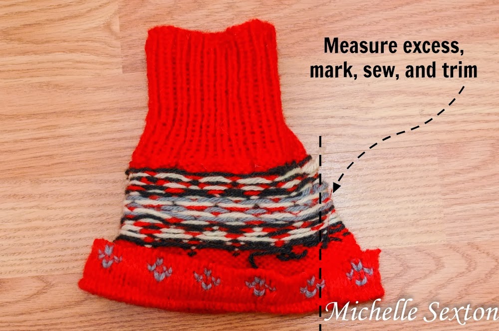measure excess, mark, sew, and trim