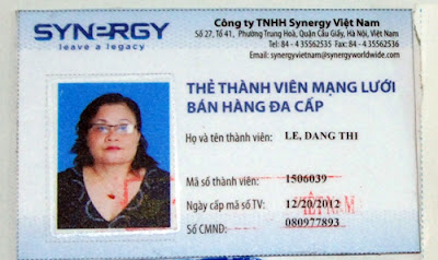 Thẻ nhân viên bán hàng đa cấp Synergy mang tên Đặng Thị Lệ 