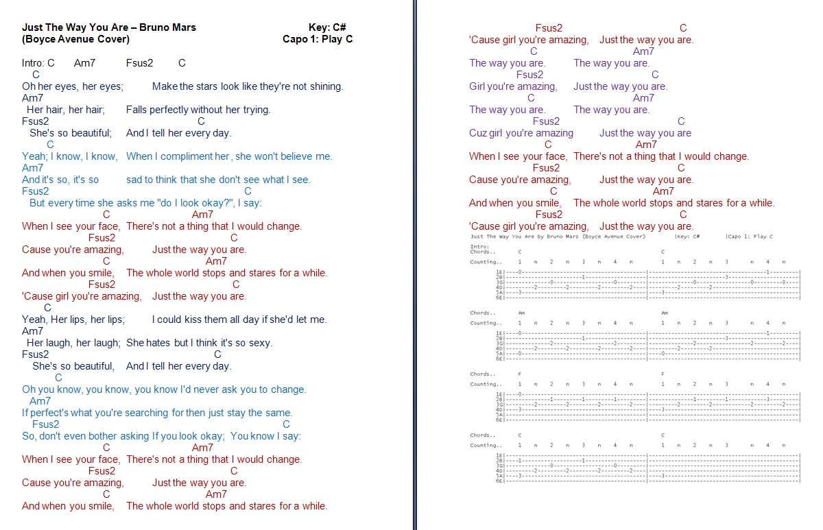 TalkingChord.com: Bruno Mars - Just The Way You Are (Chords)