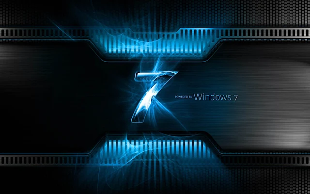 Hi tech Windows 7 achtergrond met een blauwe letter 7