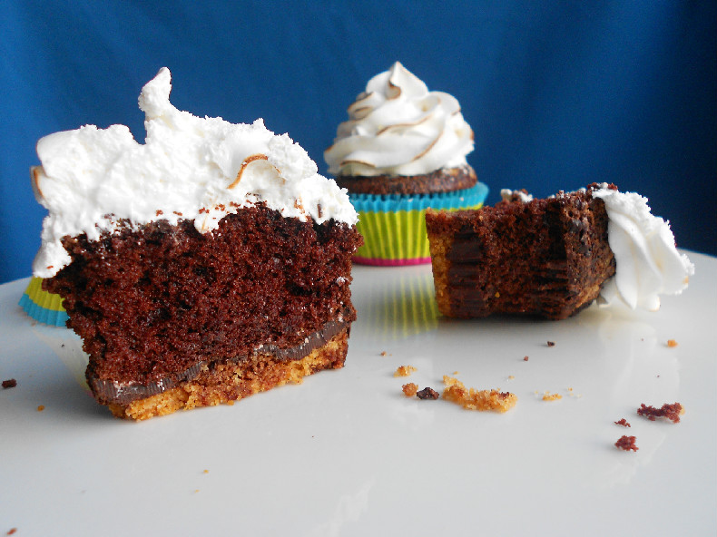 Chocolate Graham Cracker Cupcakes with Toasted Marshmallow Frosting