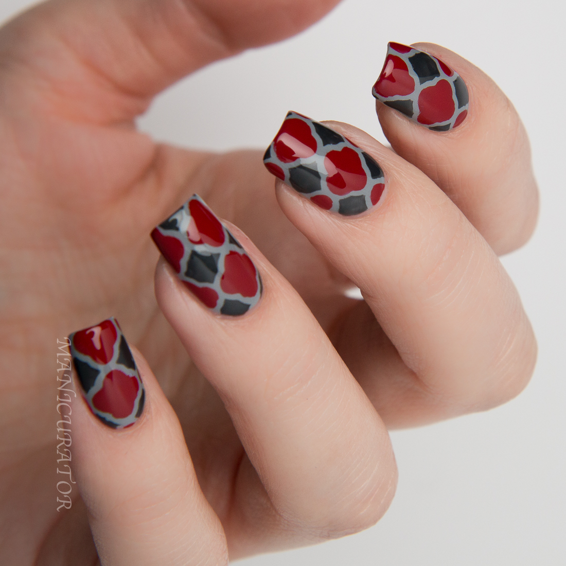 red and dark gray nail designs