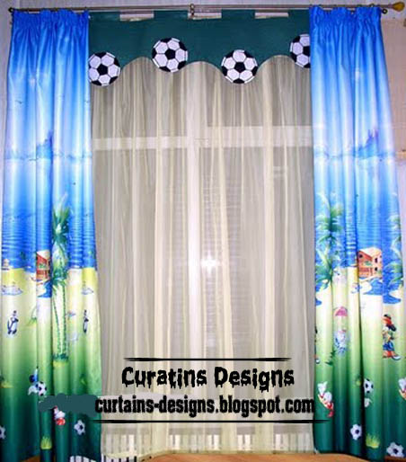 Cool Curtain Design With Soccer Valance For Kids Room