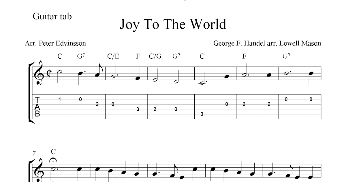 Joy To The World, free Christmas guitar sheet music and tablature
