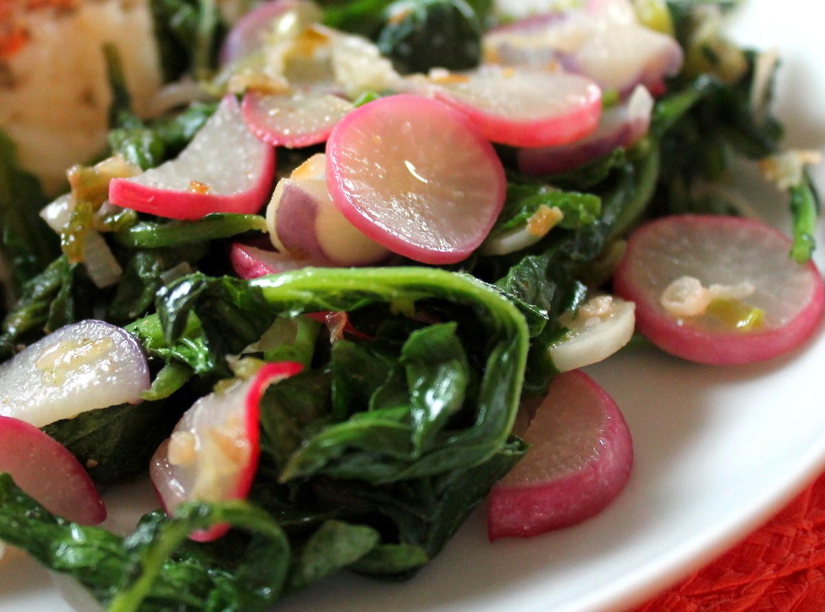 Cook Food. Mostly Plants. Sauteed Radish Greens with Spring Onions