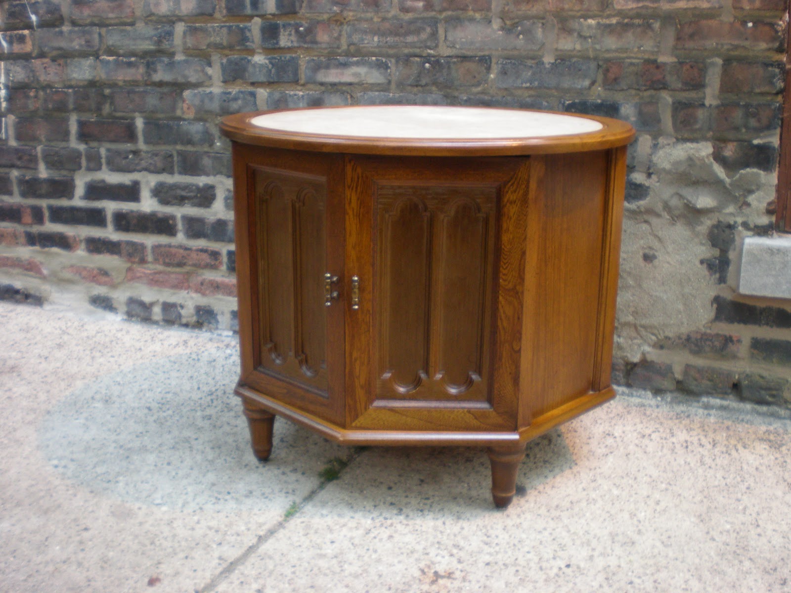 Mid Century Chicago Small Round Wood and Marble Coffee Table